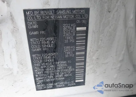 2016 Nissan Rogue Sv from USA, damaged, VIN KNMAT2MV3GP703994